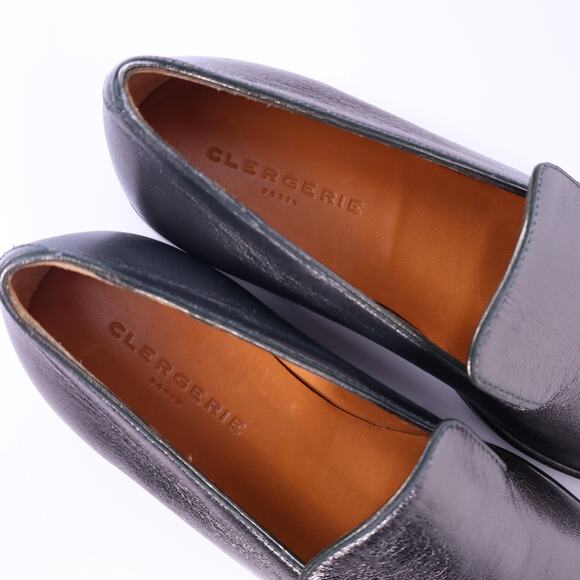 CLERGERIE Olympia Leather Smoking Loafers Pewter Metallic Flats Women's 39.5 - Picture 5 of 10